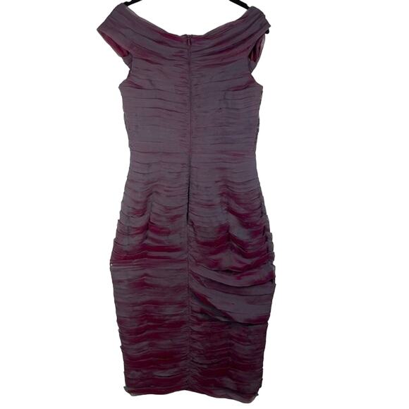 TADASHI Collection Wine & Teal Ruched Chiffon Cocktail Dress Off Shoulder Size 6 - Picture 15 of 16